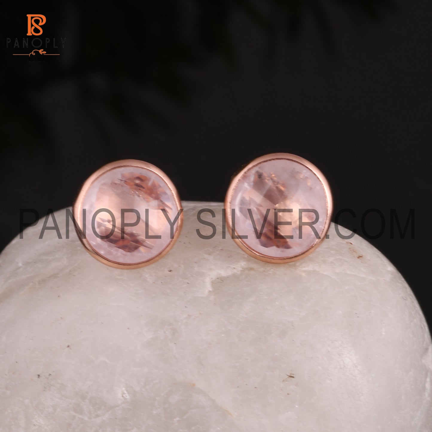 Rose Quartz 925 Pink Gem Stone Stud Earrings