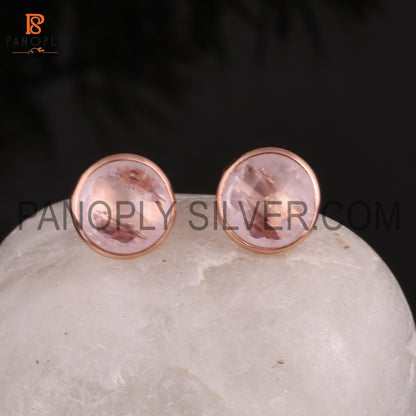Rose Quartz 925 Pink Gem Stone Stud Earrings