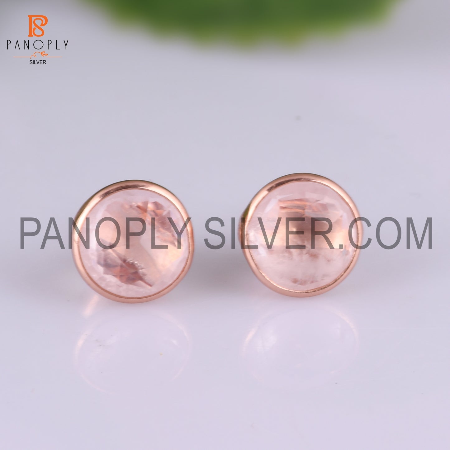 Rose Quartz 925 Pink Gem Stone Stud Earrings
