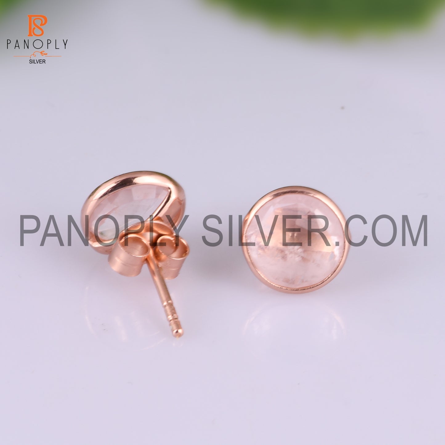 Rose Quartz 925 Pink Gem Stone Stud Earrings