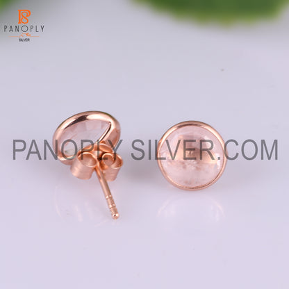 Rose Quartz 925 Pink Gem Stone Stud Earrings