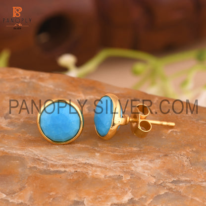 Turquoise Matrix Chinese 18K Gold Stud Earrings