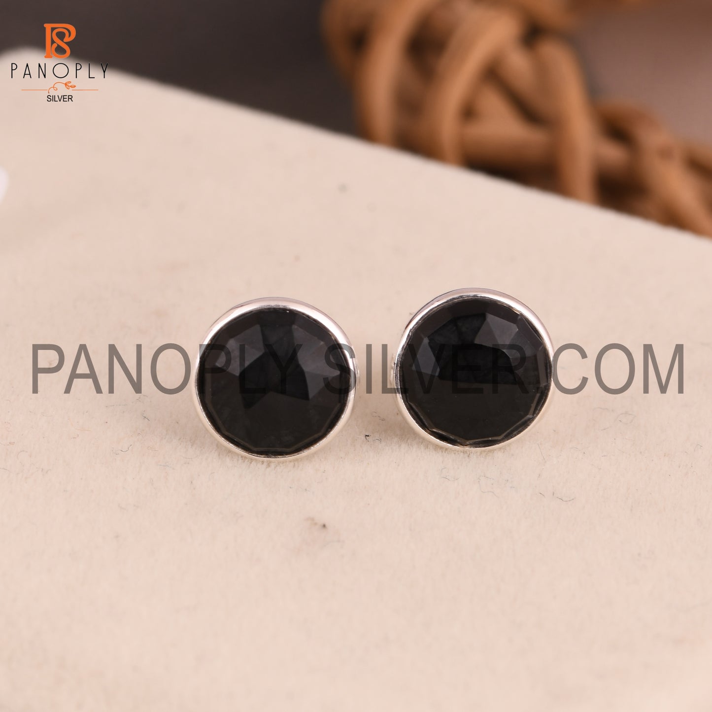 Black Onyx 925 Quality Round Black Stud Earrings