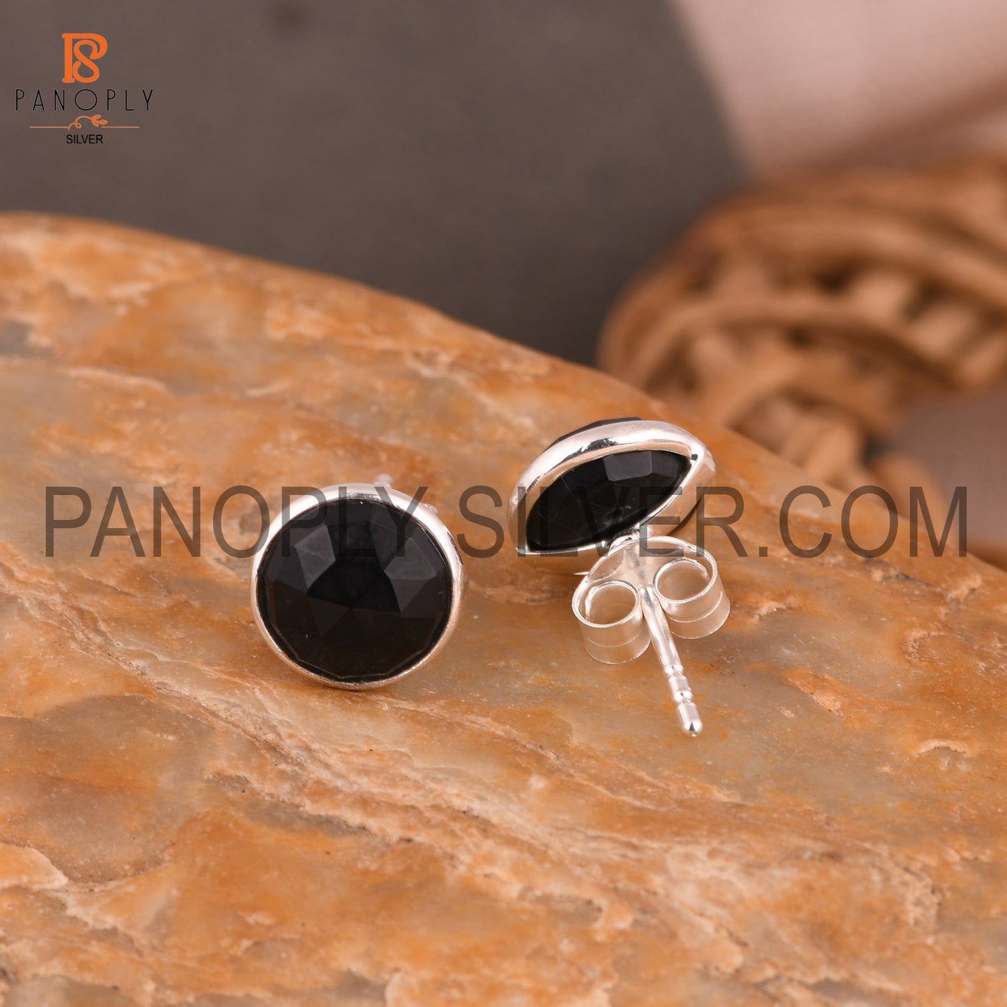 Black Onyx 925 Quality Round Black Stud Earrings