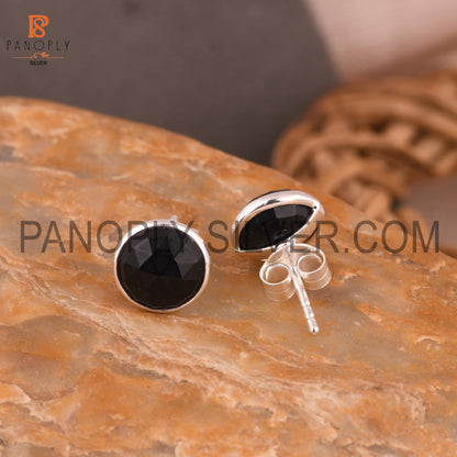 Black Onyx 925 Quality Round Black Stud Earrings
