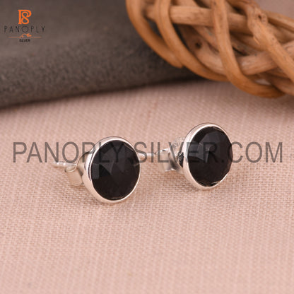 Black Onyx 925 Quality Round Black Stud Earrings