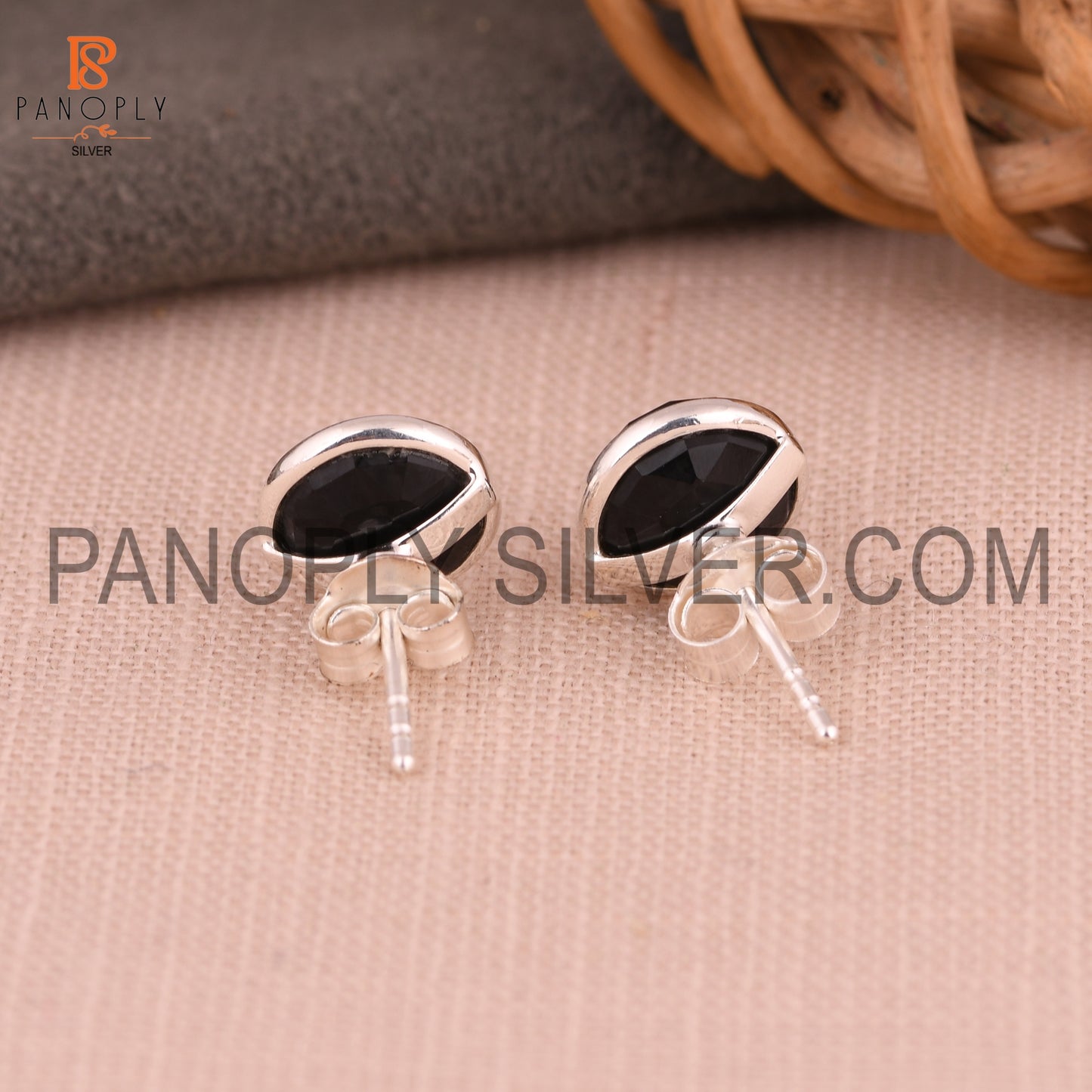 Black Onyx 925 Quality Round Black Stud Earrings