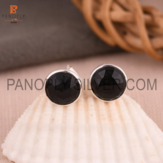 Black Onyx 925 Quality Round Black Stud Earrings