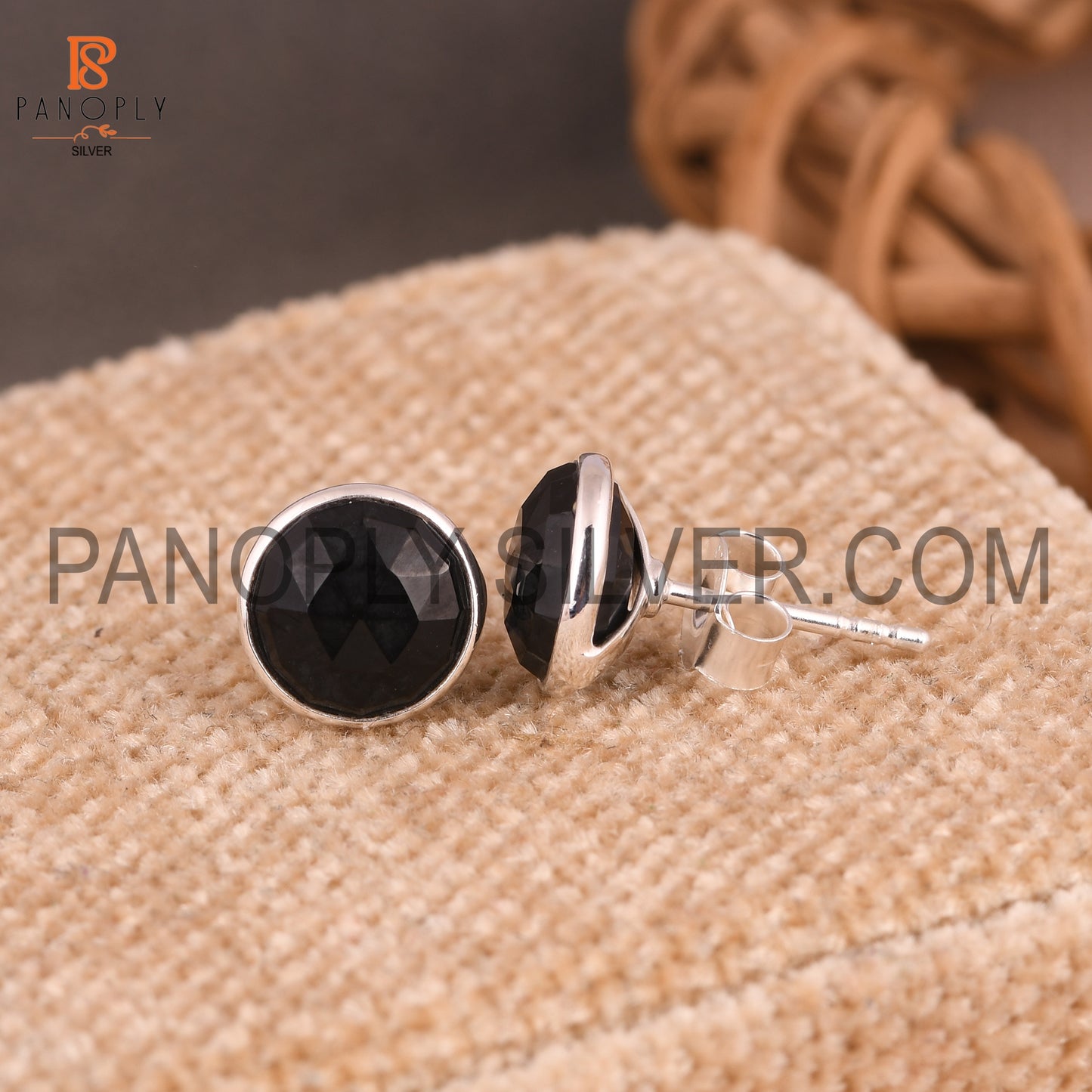 Black Onyx 925 Quality Round Black Stud Earrings