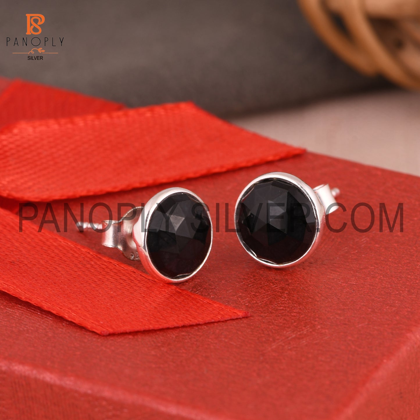 Black Onyx 925 Quality Round Black Stud Earrings