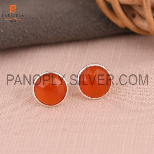 Red Onyx 925 Silver Red Gem Round Stud Earrings