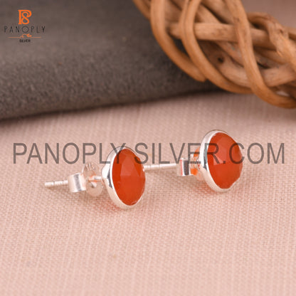 Red Onyx 925 Silver Red Gem Round Stud Earrings