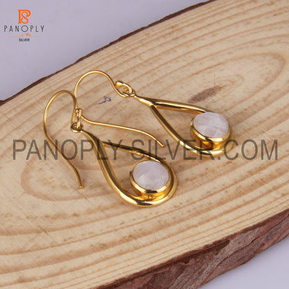 Rainbow Moonstone 18k Gold Plated White Gem Earrings