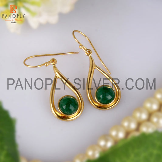 Aventurine Green Quartz Hook 925 Stamp Gold Earrings
