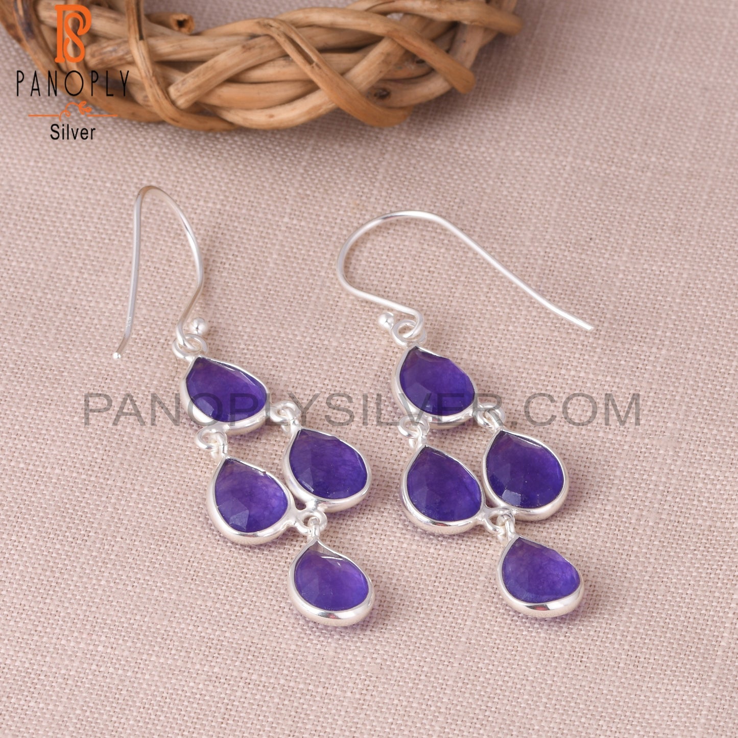 925 Sterling Silver Purple Chandelier Silver Earrings