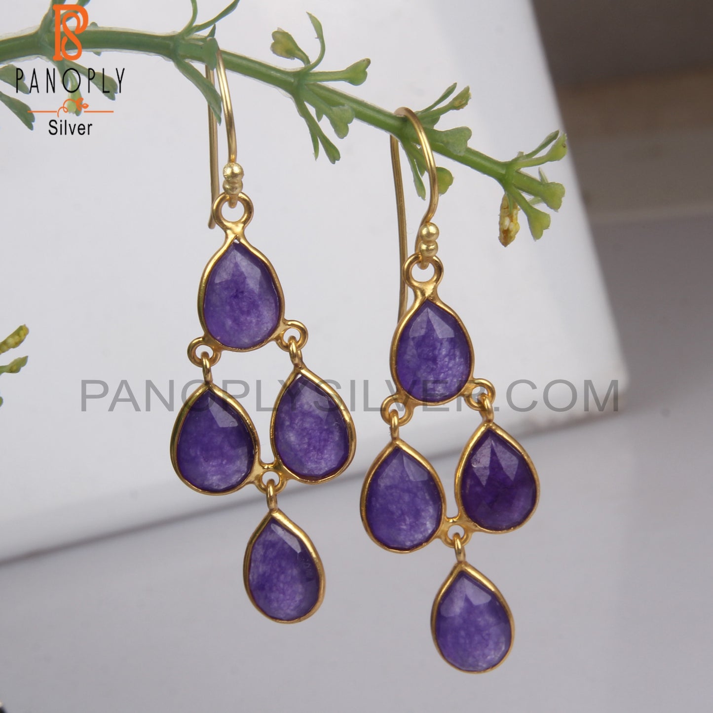 18K Gold 925 Sterling Silver Purple Chandelier Earrings