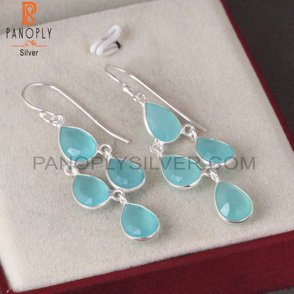 925 Sterling Silver White Aqua Chalcedony Chandelier Earrings
