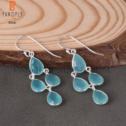 925 Sterling Silver White Aqua Chalcedony Chandelier Earrings
