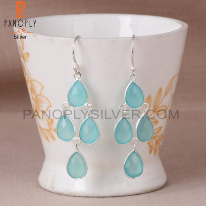 925 Sterling Silver White Aqua Chalcedony Chandelier Earrings