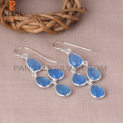 Chandelier Handmade 925 Silver Chalcedony Pear Earrings
