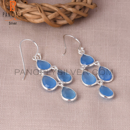 Chandelier Handmade 925 Silver Chalcedony Pear Earrings