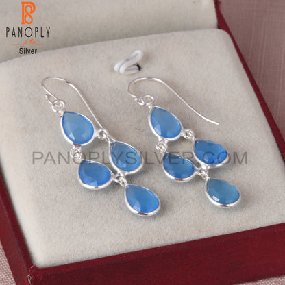Chandelier Handmade 925 Silver Chalcedony Pear Earrings