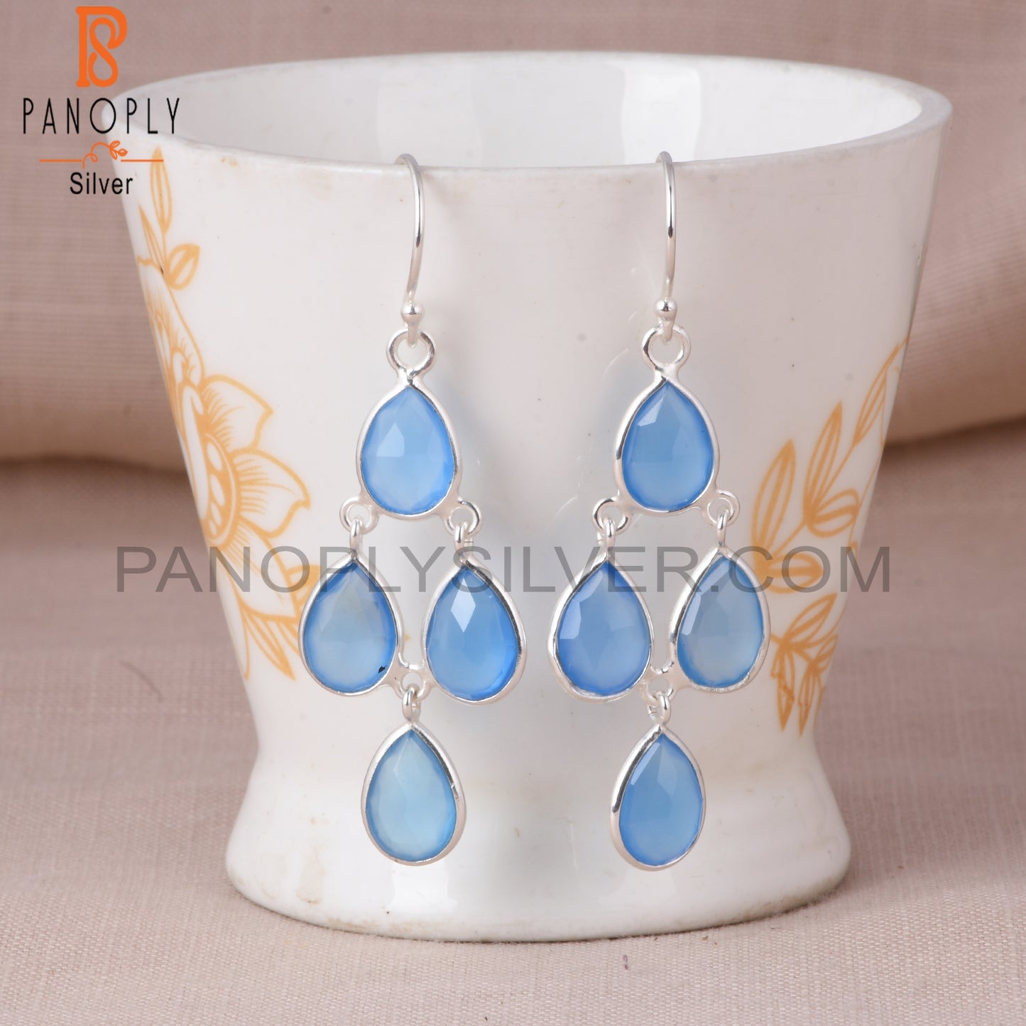 Chandelier Handmade 925 Silver Chalcedony Pear Earrings