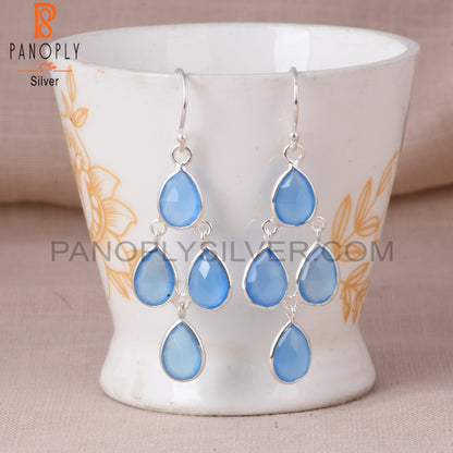 Chandelier Handmade 925 Silver Chalcedony Pear Earrings