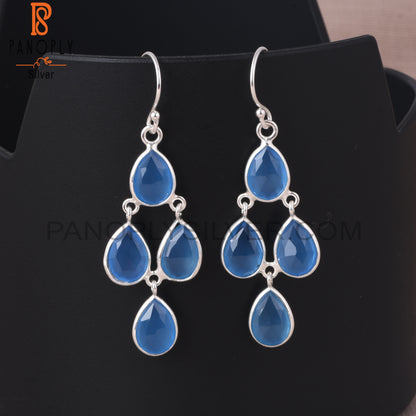 Chandelier Handmade 925 Silver Chalcedony Pear Earrings