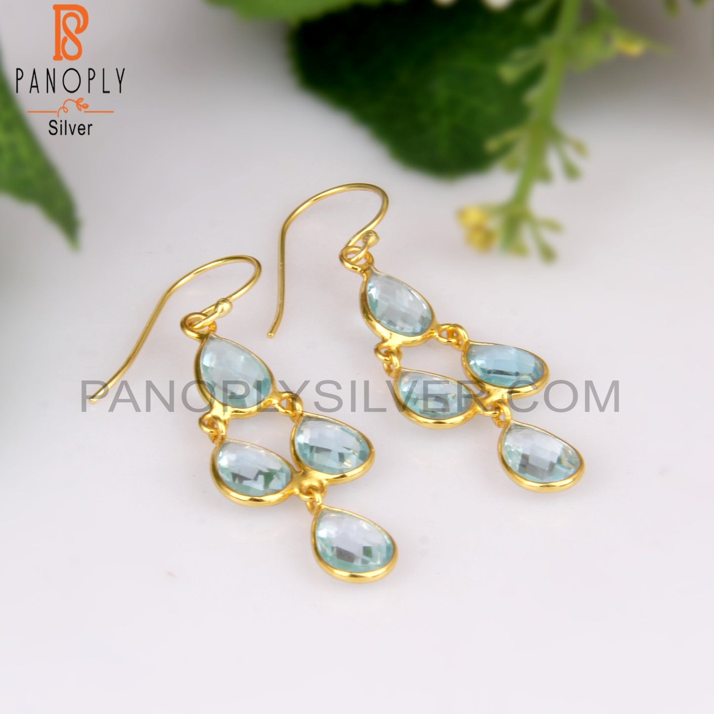 Blue Topaz Chandelier Gold Plating Wedding Earrings