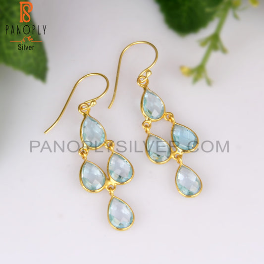 Blue Topaz Chandelier Gold Plating Wedding Earrings