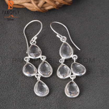 Natural Crystal Quartz Bezel Set Drop Chandelier Earrings