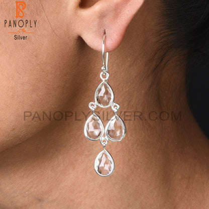 Natural Crystal Quartz Bezel Set Drop Chandelier Earrings