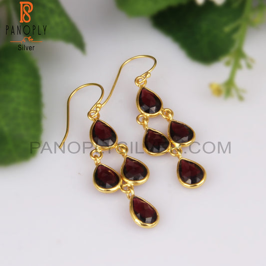 Garnet Chandelier 18k Gold Plating Earrings
