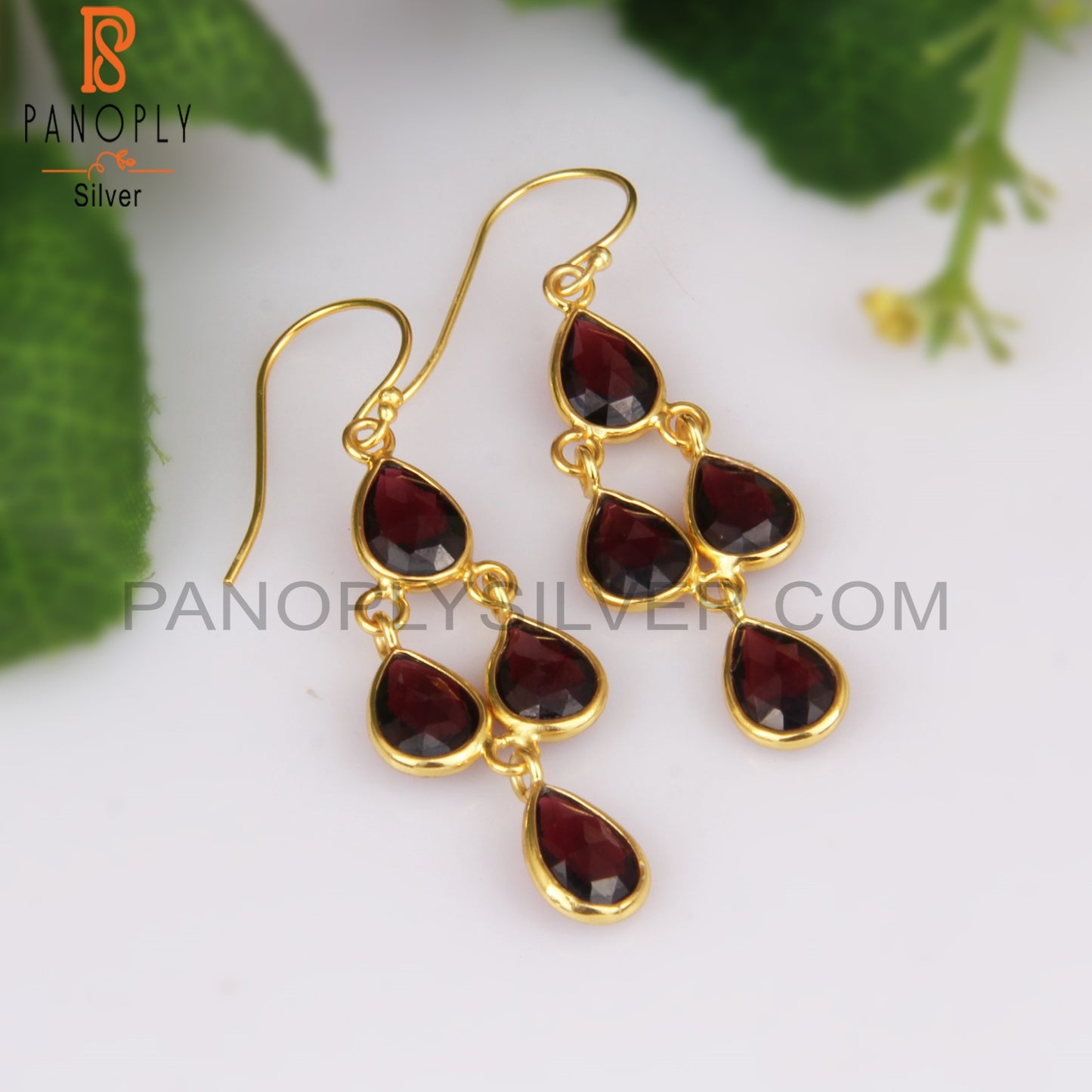 Garnet Chandelier 18k Gold Plating Earrings