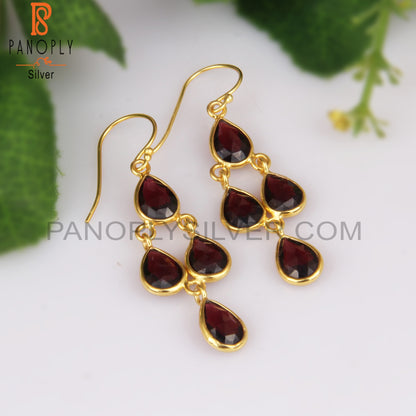 Garnet Chandelier 18k Gold Plating Earrings