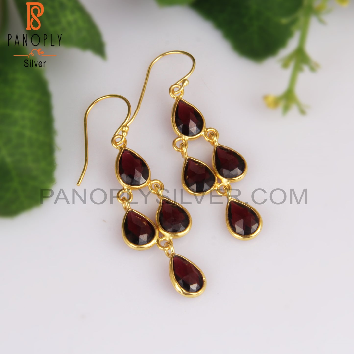 Garnet Chandelier 18k Gold Plating Earrings