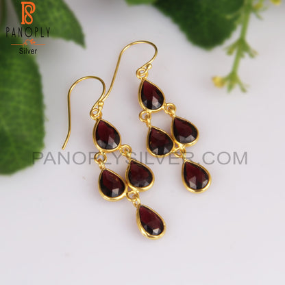 Garnet Chandelier 18k Gold Plating Earrings