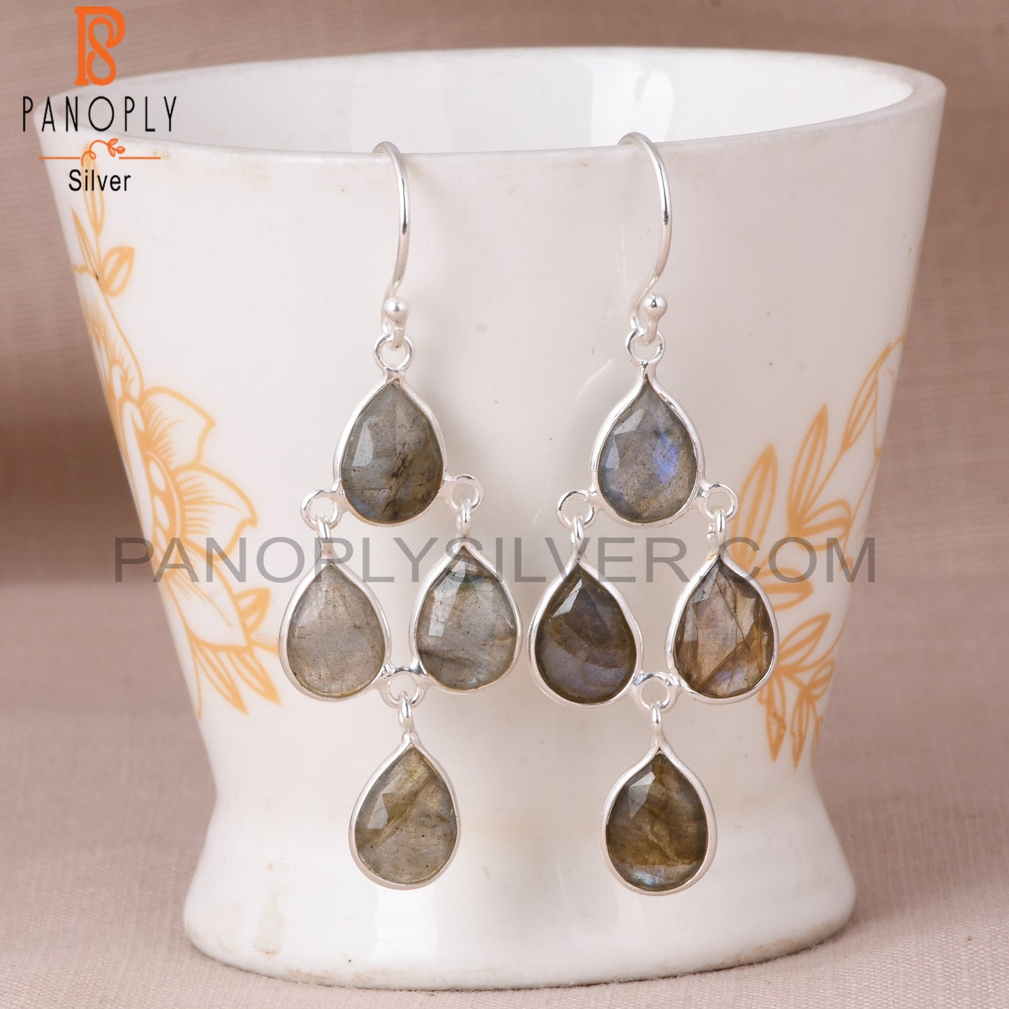 Handmade Chandelier 925 Silver Labradorite Earrings