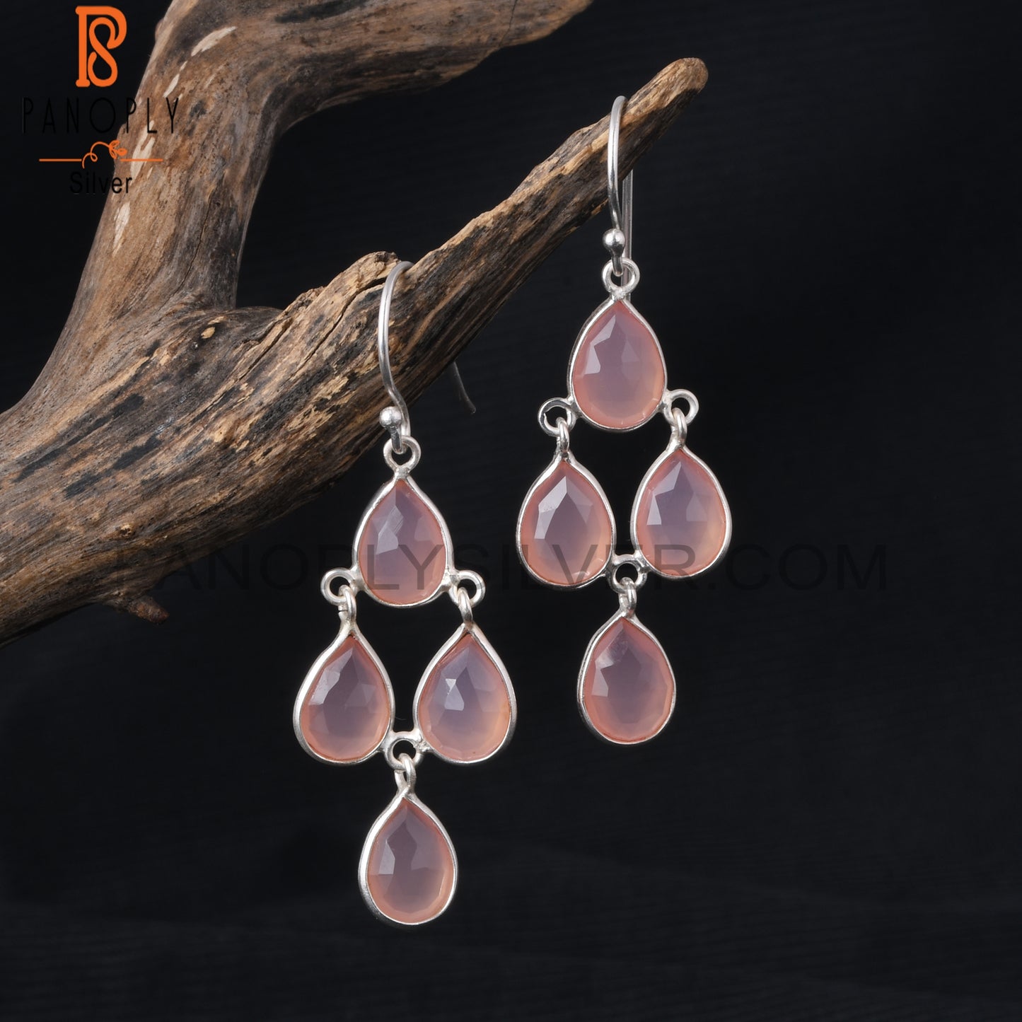 ﻿Rose Chalcedony Chandelier Earrings