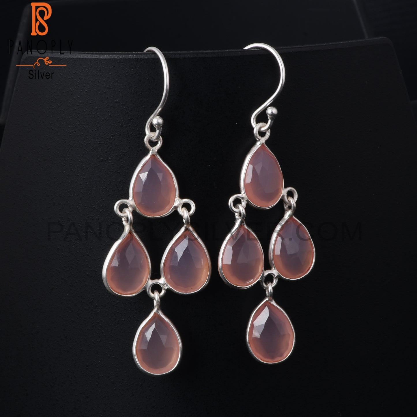 ﻿Rose Chalcedony Chandelier Earrings