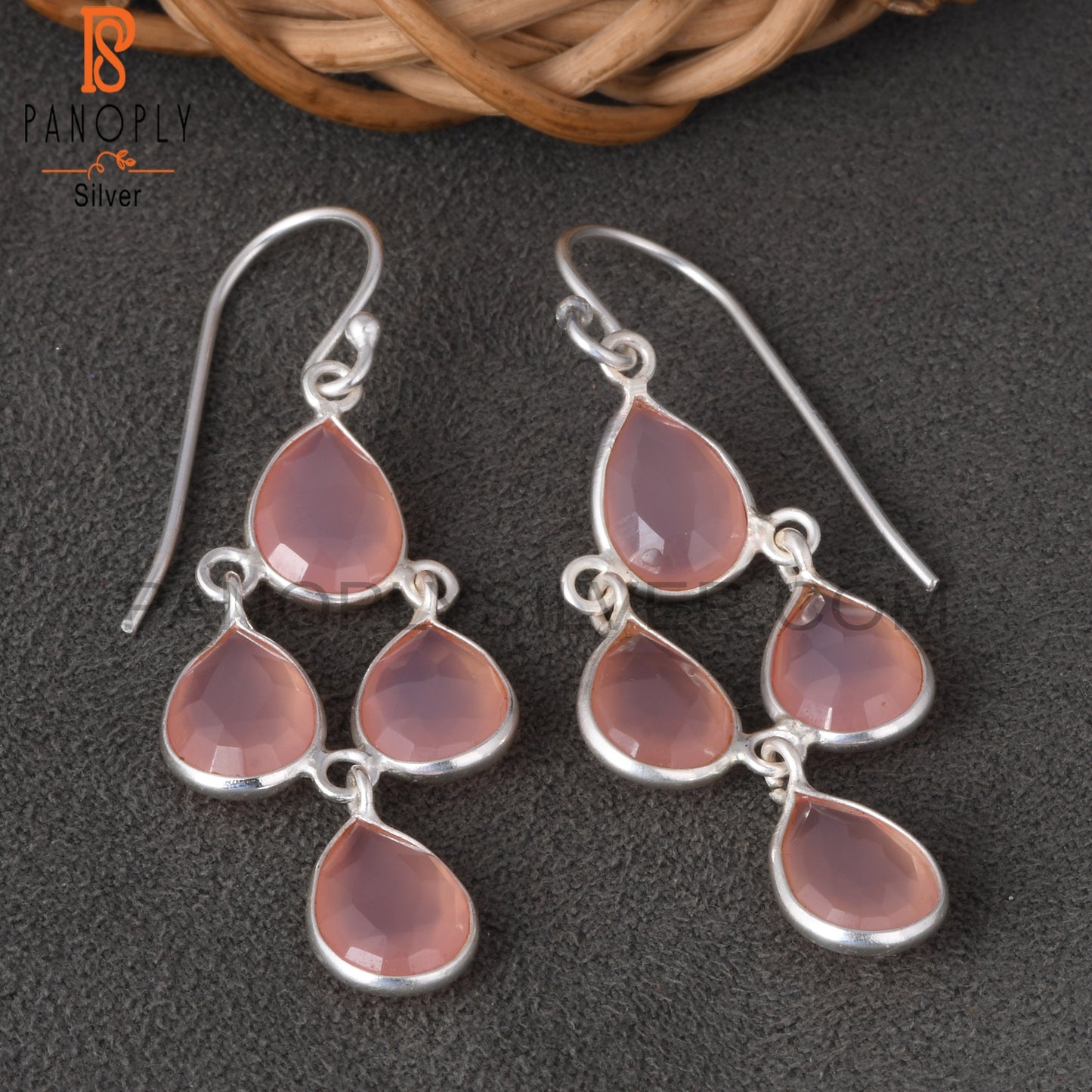 ﻿Rose Chalcedony Chandelier Earrings