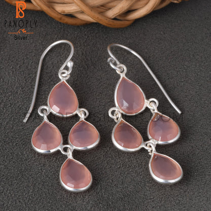 ﻿Rose Chalcedony Chandelier Earrings