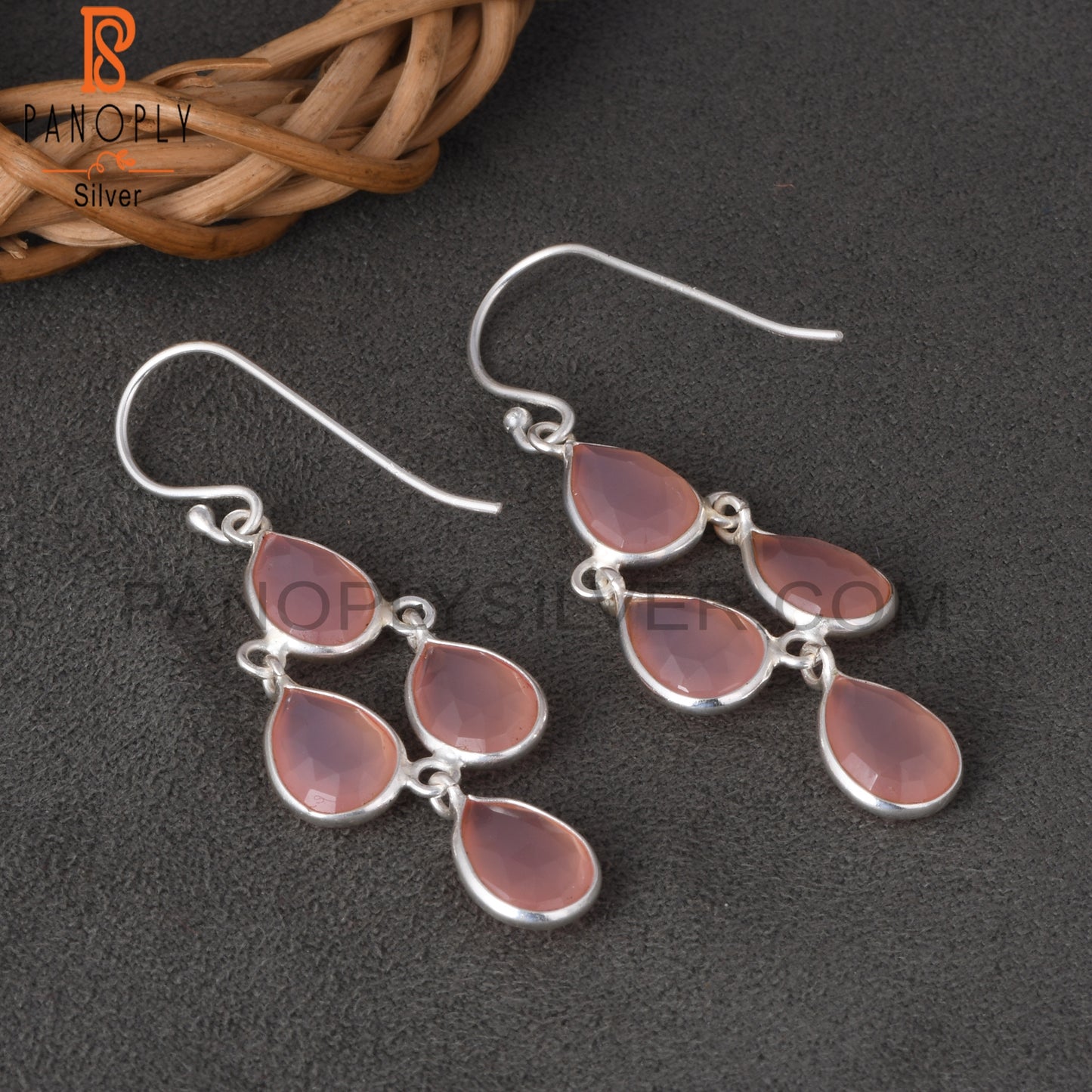 ﻿Rose Chalcedony Chandelier Earrings