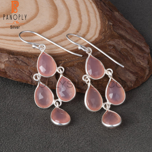 ﻿Rose Chalcedony Chandelier Earrings