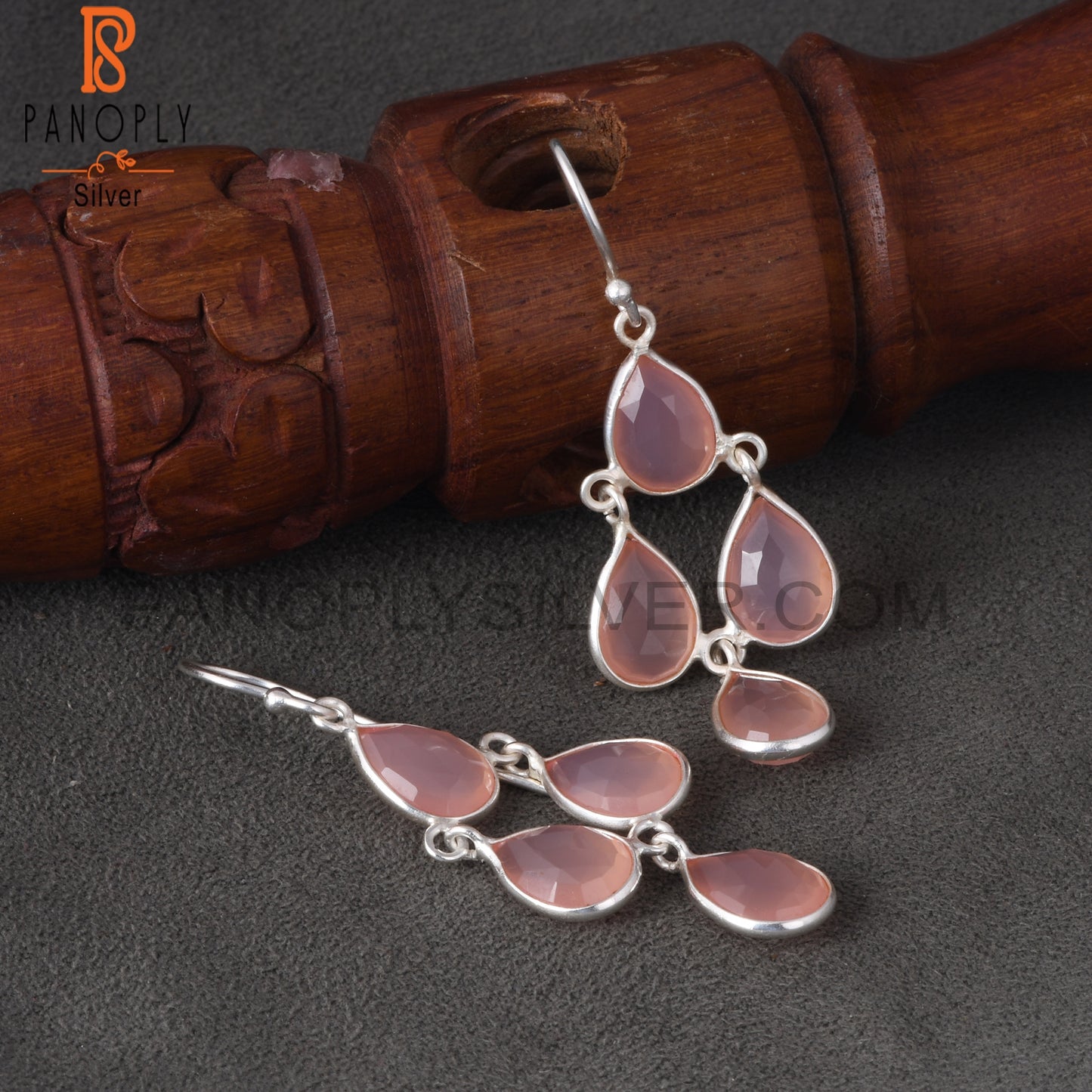 ﻿Rose Chalcedony Chandelier Earrings