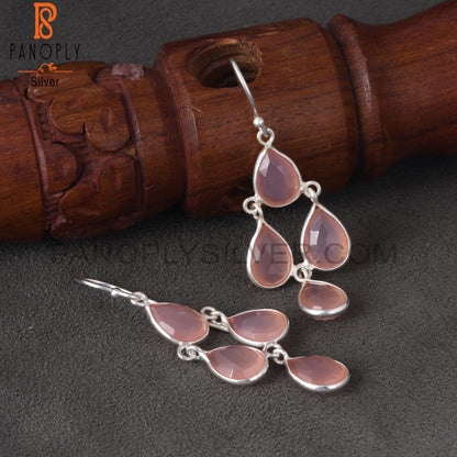 ﻿Rose Chalcedony Chandelier Earrings