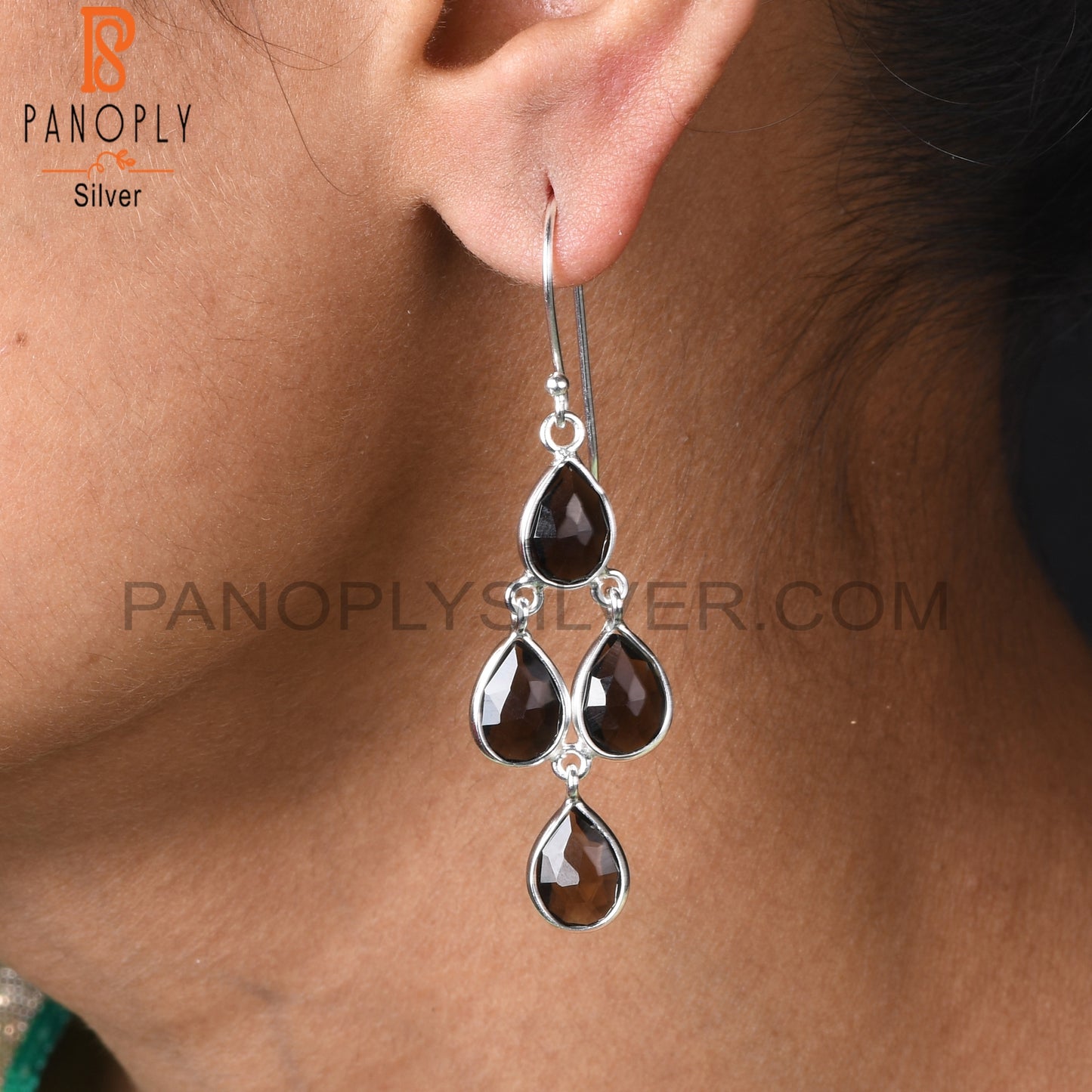 Smoky Gem Handmade Fine S 925 Silver Dangle Earrings