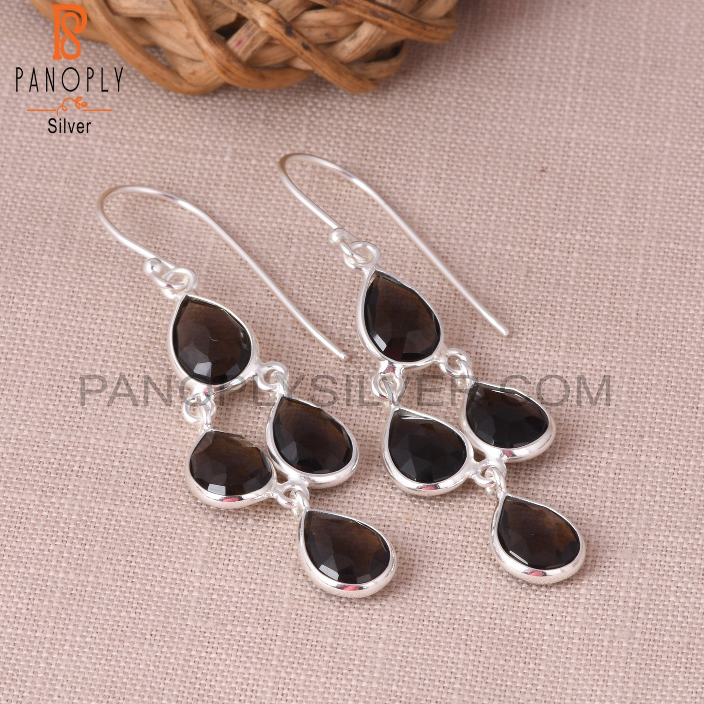 Smoky Gem Handmade Fine S 925 Silver Dangle Earrings