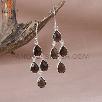 Smoky Gem Handmade Fine S 925 Silver Dangle Earrings